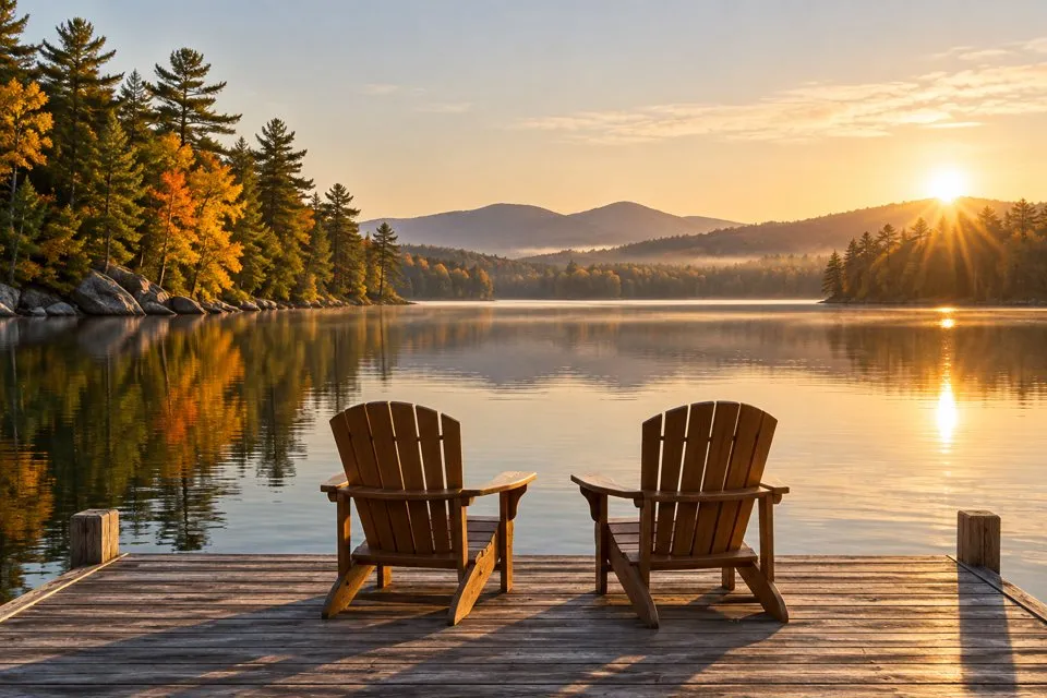 Two chairs overlooking a peaceful lake